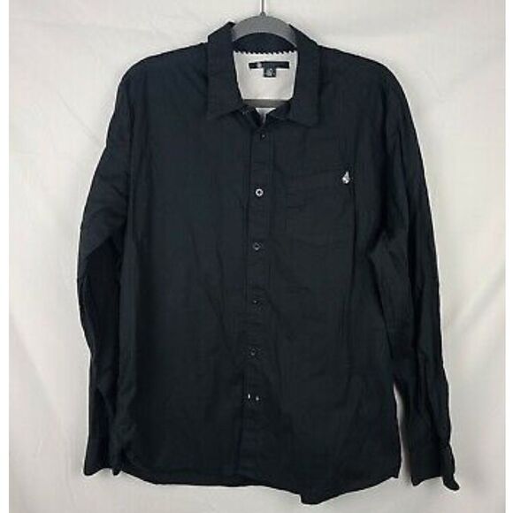 VOLCOM X FACTOR LONG SLEEVES BUTTON UP BLACK SHIRT MEN’S SIZE LARGE - Picture 1 of 4